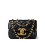 24B Black Lambskin Quilted CC Flap Bag Mini Aged Gold Hardware - Image 3