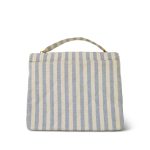 Blue White Striped Linen Quilted Medium XL Single Flap Gold Hardware - Image 4