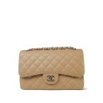 Beige Clair Caviar Quilted Jumbo Classic Flap SHW