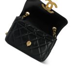 24B Black Lambskin Quilted CC Flap Bag Mini Aged Gold Hardware - Image 5