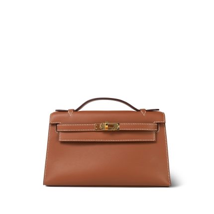 Kelly Pochette Gold Swift Gold Plated B Stamp