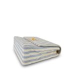 Blue White Striped Linen Quilted Medium XL Single Flap Gold Hardware - Image 8