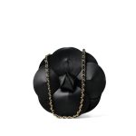 Black Satin/Lambskin Camellia Chain Hand Bag LGHW