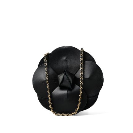 Black Satin/Lambskin Camellia Chain Hand Bag LGHW