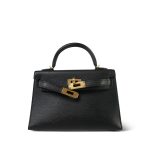 Mini Kelly 20 Noir Chèvre Gold Plated A Stamp - Image 14