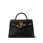 Mini Kelly 20 Noir Chèvre Gold Plated A Stamp - Image 15