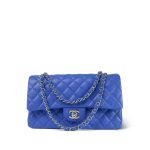 Blue Lambskin Quilted Medium Classic Flap Silver Hardware - Image 10