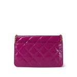24A Fuchsia Patent Quilted Heart Chain Wallet On Chain WOC Aged Gold Hardware - Image 11