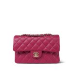 Dark Pink Caviar Quilted Classic Flap Small Light Gold Hardware
