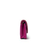 24A Fuchsia Patent Quilted Heart Chain Wallet On Chain WOC Aged Gold Hardware - Image 8