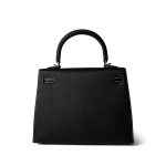 Kelly 25 Sellier Black Chèvre Palladium Plated B Stamp (HSS) - Image 6