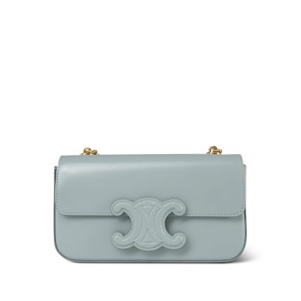 Celine Ice Blue Shiny Calfskin Claude Chain Shoulder Bag Light Gold Hardware