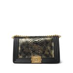 Black Gold Python Lambskin Old Medium Boy Bag Aged Gold Hardware