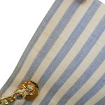 Blue White Striped Linen Quilted Medium XL Single Flap Gold Hardware - Image 15