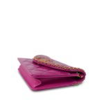 24A Fuchsia Patent Quilted Heart Chain Wallet On Chain WOC Aged Gold Hardware - Image 4