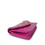24A Fuchsia Patent Quilted Heart Chain Wallet On Chain WOC Aged Gold Hardware - Image 5