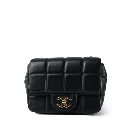 Black Lambskin Quilted Monacoco Mini Square Flap Light Gold Hardware