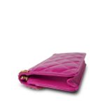 24A Fuchsia Patent Quilted Heart Chain Wallet On Chain WOC Aged Gold Hardware - Image 12