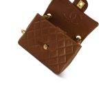 Brown/Caramel Lambskin Quilted Mini Square Flap Gold Hardware - Image 12