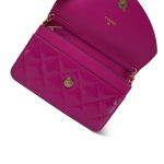 24A Fuchsia Patent Quilted Heart Chain Wallet On Chain WOC Aged Gold Hardware - Image 14