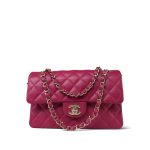 Dark Pink Caviar Quilted Classic Flap Small Light Gold Hardware - Image 13