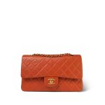 Orange Lambskin Quilted Medium Classic Flap Gold Hardware