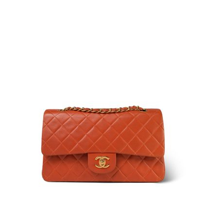 Orange Lambskin Quilted Medium Classic Flap Gold Hardware