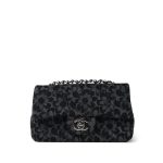 Black Floral Denim Quilted Mini Rectangular Flap Silver Hardware