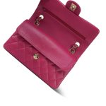 Dark Pink Caviar Quilted Classic Flap Small Light Gold Hardware - Image 14