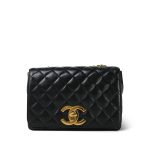 Black Lambskin Quilted Full Flap Medium CC Bag Gold Hardware
