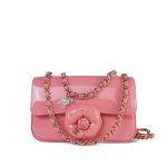 23K Pink Patent Camellia Single Flap Bag Light Gold Hardware - Image 3