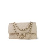 20C Light Beige Caviar Quilted Classic Flap Medium Light Gold Hardware - Image 13