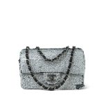 Black & White Reversible CC Logo Sequin Mini Single Flap Ruthenium Hardware