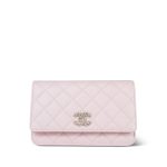 22S Light Pink Caviar Quilted Crystal CC Wallet on Chain WOC LGHW