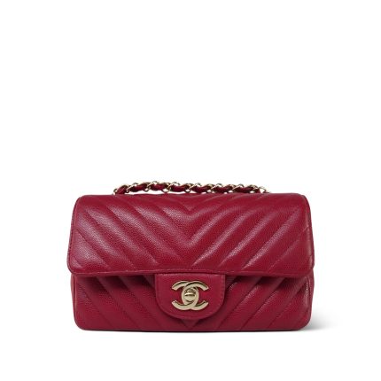 Raspberry Chevron Caviar Quilted Mini Rectangular Flap Light Gold Hardware
