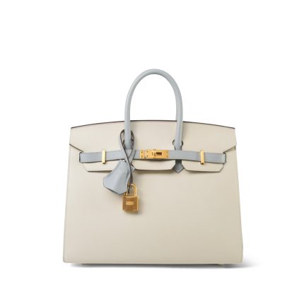 Birkin 25 Bi-Color Horseshoe (HSS) Craie/Bleu Glacier Epsom Gold Plated U Stamp