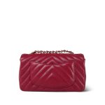 Raspberry Chevron Caviar Quilted Mini Rectangular Flap Light Gold Hardware - Image 15