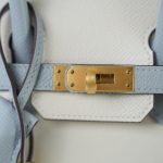 Birkin 25 Bi-Color Horseshoe (HSS) Craie/Bleu Glacier Epsom Gold Plated U Stamp - Image 4