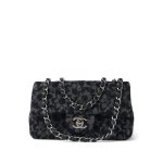 Black Floral Denim Quilted Mini Rectangular Flap Silver Hardware - Image 2