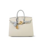 Birkin 25 Bi-Color Horseshoe (HSS) Craie/Bleu Glacier Epsom Gold Plated U Stamp - Image 5
