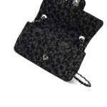 Black Floral Denim Quilted Mini Rectangular Flap Silver Hardware - Image 11
