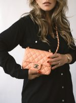 Peach Lambskin Quilted Mini Square Flap LGHW - Image 12