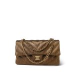 18C Bronze Chevron Calfskin Quilted Classic Flap Medium Aged Gold Hardware - Image 11