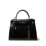 Vintage Kelly 28 Black Box Calfskin Gold Plated
