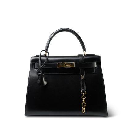 Vintage Kelly 28 Black Box Calfskin Gold Plated
