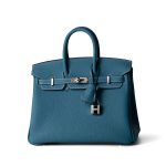 Birkin 25 Blue Jean Togo Palladium Plated B Stamp - Image 3