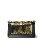 Black Gold Python Lambskin Old Medium Boy Bag Aged Gold Hardware - Image 3