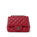 Red Lambskin Quilted Mini Square Flap SHW