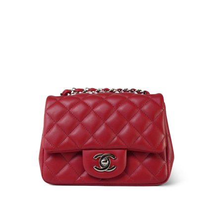 Red Lambskin Quilted Mini Square Flap SHW