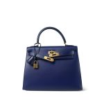 Kelly Sellier 28 Bleu Saphir Box Calfskin Gold Plated Y Circle Stamp - Image 11